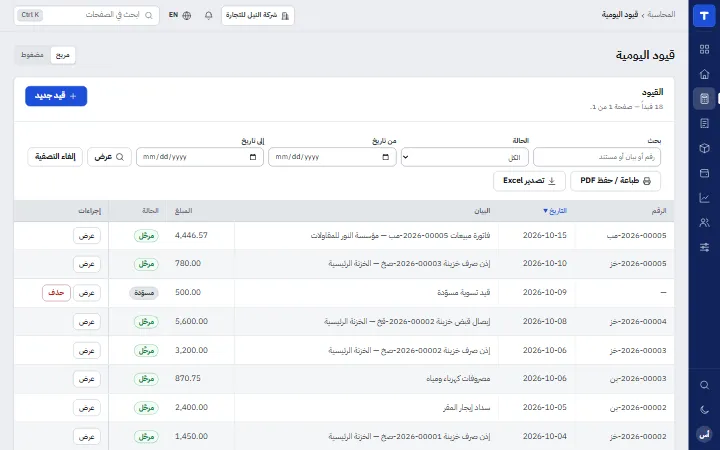 Totalacco: قيود اليومية